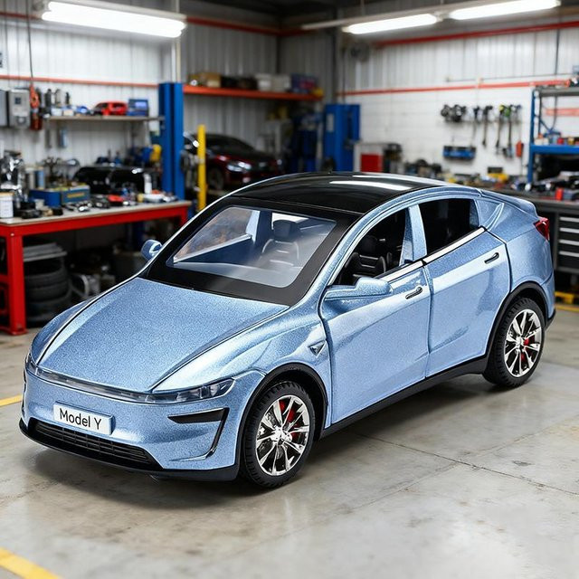 Model Y Modely Legierung Auto Modell, 1:32, Sound und Licht, Rückzieher, blau, ab 18 Jahre - Bild 1