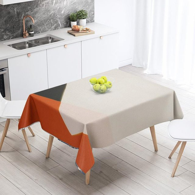 JINGYUE Pet Tischdecke mit abstraktem geometrischem Design, wasserabweisend und fleckenabweisend, beige, B: 100 cm, T: 145 cm - Bild 1