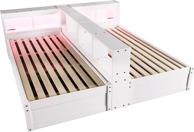 Merax Schlafsofa Weiß mit LED-Unterbettbeleuchtung und USB-Ladeanschluss B/T/H: 180 x 90 x 200 cm - Bild 1