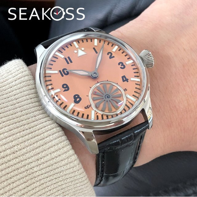 SEAKOSS Fliegeruhr, Handaufzug, Edelstahlgehäuse, Leder, Unisex - Bild 1