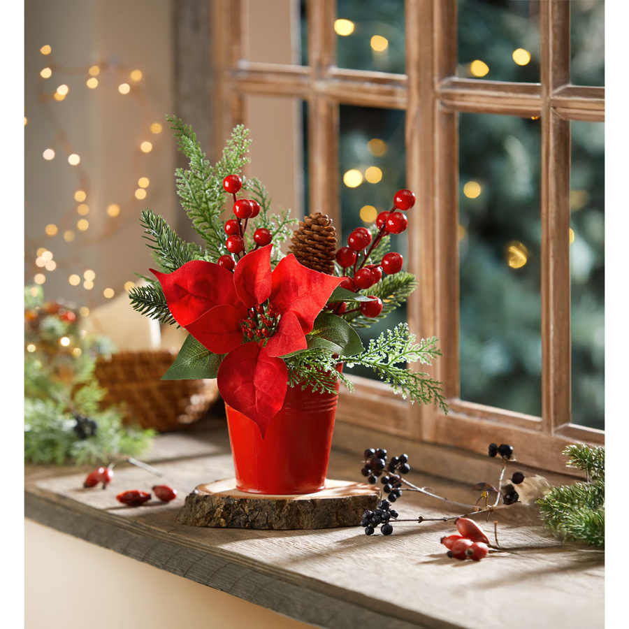 Viva Domo Kunstblumengesteck Weihnachtsstern in Rot und Grün für den Tisch - Bild 2
