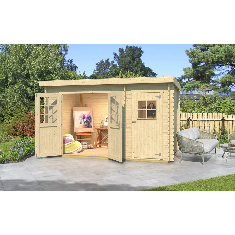 Weka Holz-Gartenhaus Brixen mit Flachdach in Braun, Blockbohlenbauweise, B x T: 370 x 200 cm - Bild 2