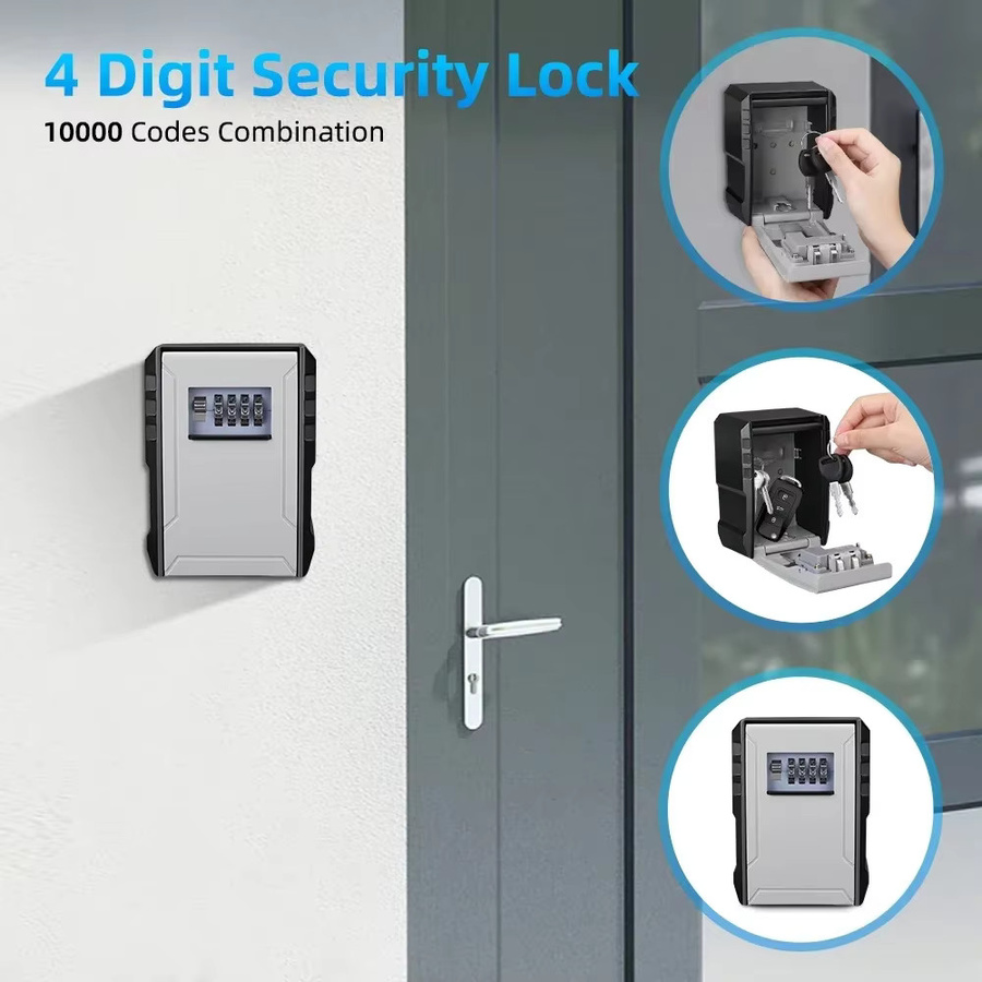 Wandmontierter Safe mit 4-stelliger Kombination und Schlüsselschloss zur sicheren Aufbewahrung für Zuhause oder Büro - Bild 2