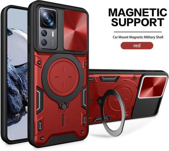 Stoßfeste Schutzhülle mit Kamera-Schutz und Ring-Halterung für Xiaomi 12T Pro in Rot - Bild 1