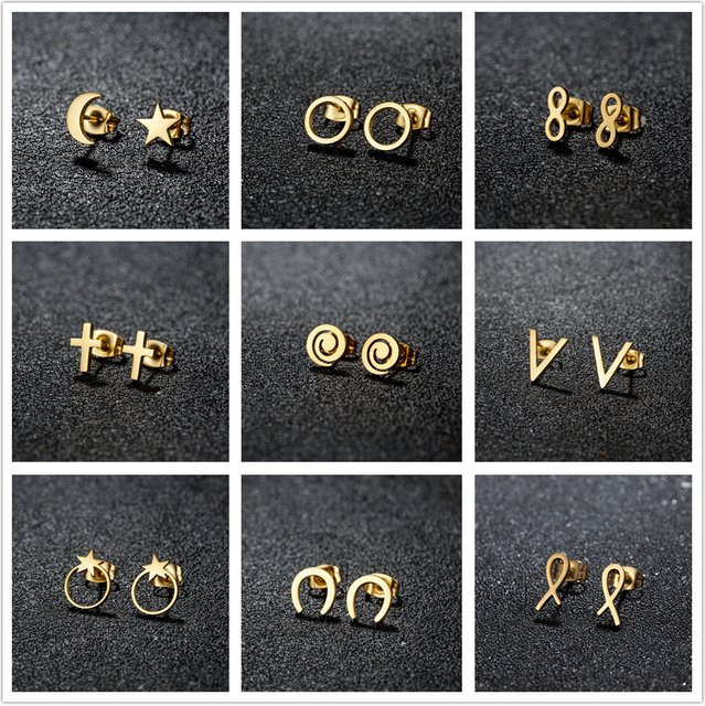 Ohrstecker Edelstahl, Gold, Stern und Mond, Damen - Bild 1