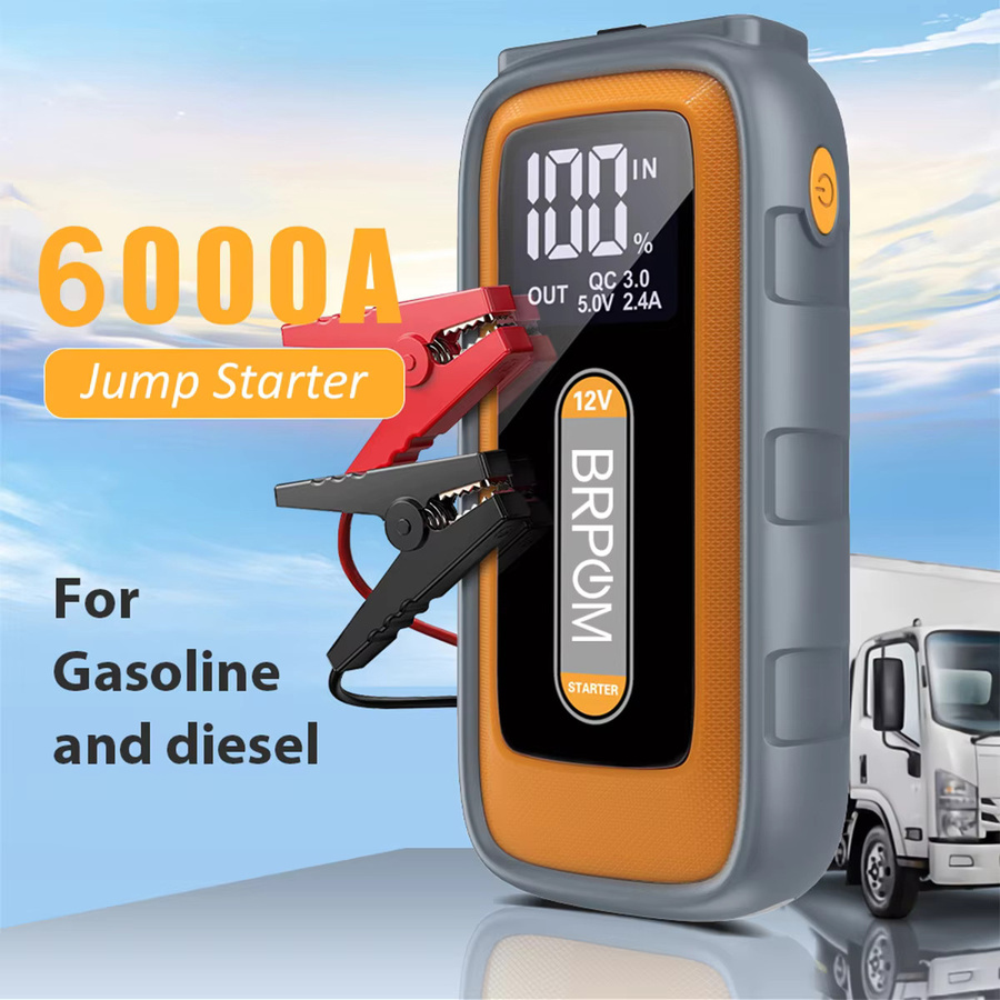 BRPOM Auto-Notstartgerät mit 26800mAh und 6000A Spitzenleistung, 12V Batterieladegerät und Starterbox mit Display und Notlicht sowie Powerbank Funktion - Bild 3