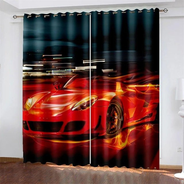 A Family Of Home Textiles 3D-Vorhang mit Sport-Rennwagen-Druck in Rot, 2er-Set, Breite: 85 cm, Höhe: 200 cm - Bild 1