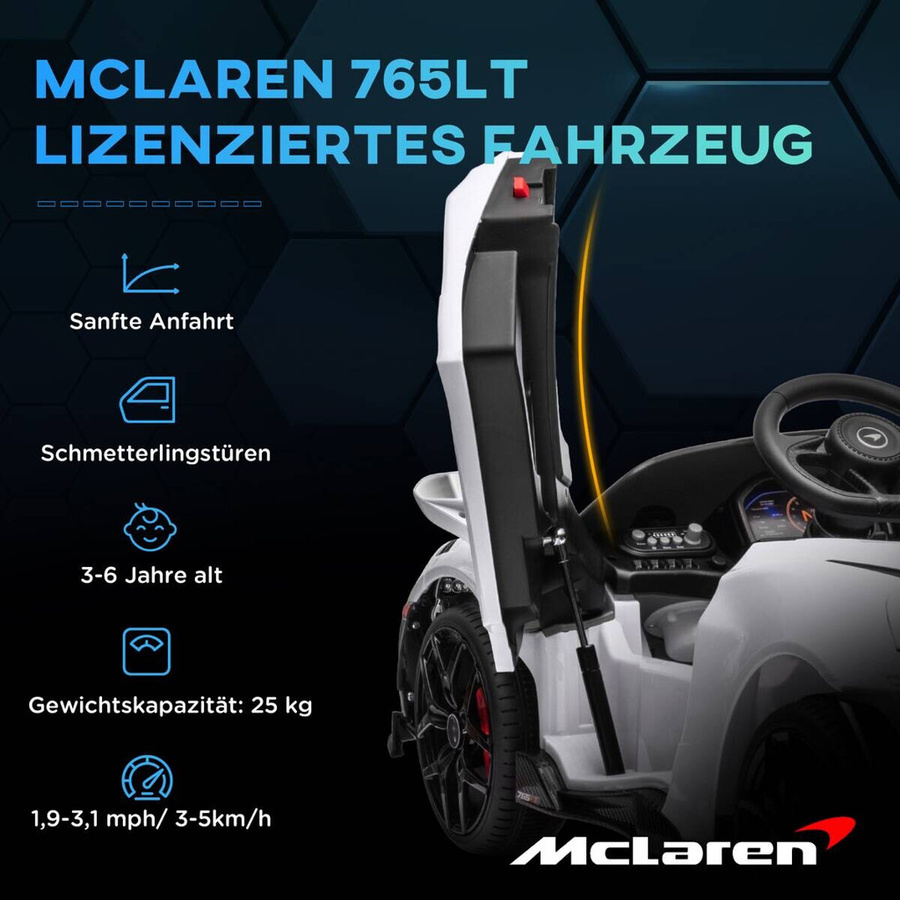 AIYAPLAY McLaren 765LT Kinder Elektroauto mit Licht und Sound Weiß - Bild 5