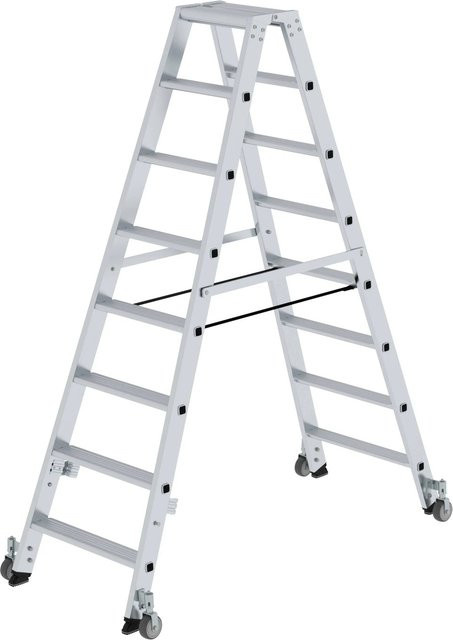 PROREGAL Stufen-Stehleiter beidseitig begehbar mit Rollen, 2 x 8 Stufen, Silber - Bild 1