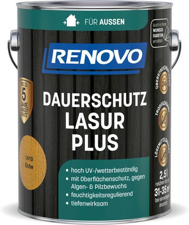 RENOVO Dauerschutzlasur PLUS lmh 2,5l in Eiche 1410 Braun seidenmatt glänzend - Bild 1