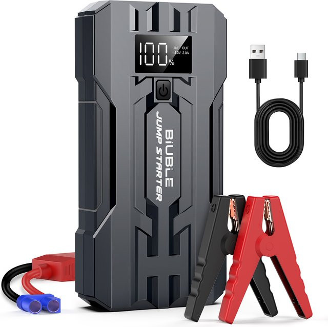 BIUBLE Auto-Starthilfe mit 3000 A, 25000 mAh Powerbank und Display, 12 V Jumper-Box in Schwarz - Bild 1