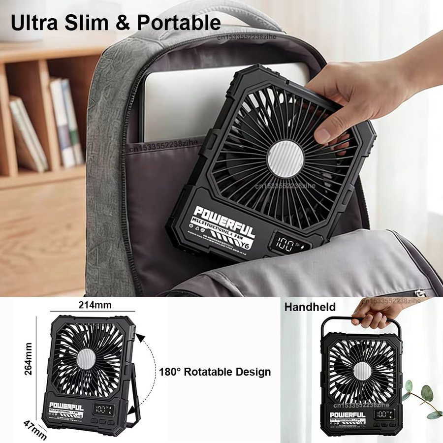 raugee Camping-Ventator Schwarz mit 20000mAh Akku, USB wiederaufladbar, tragbarer hängender Zelt-Deckenventilator mit Fernbedienung und Nachtlicht - Bild 6