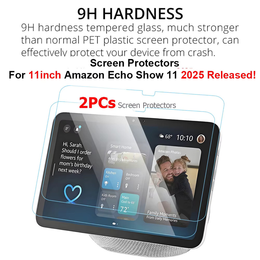 2er-Set Displayschutzfolie aus gehärtetem Glas für Amazon Echo Show 11 (Modell 2025), transparent - Bild 2