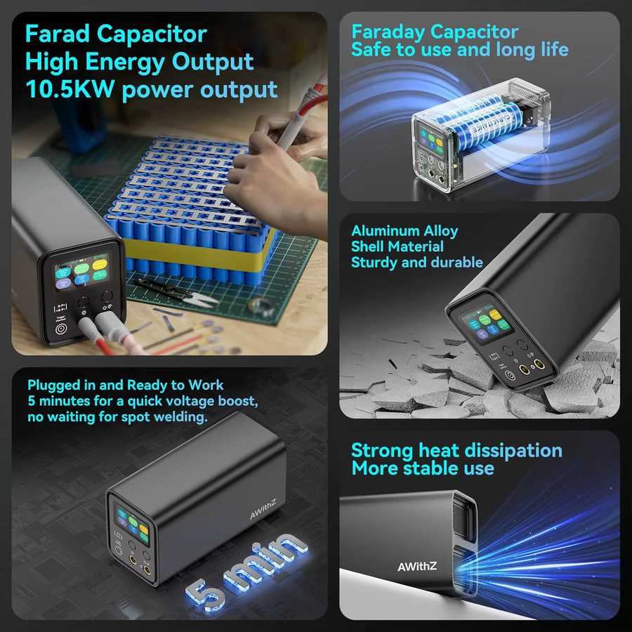 AWithZ UF20B Kondensator-Batterie-Punktschweißgerät 10,5KW in Schwarz für 18650 Lithium-Batteriepacks - Bild 4