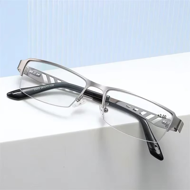 DIXSG Lesebrille, Halbrand, Metall, rechteckig, Blaulichtfilter - Bild 2