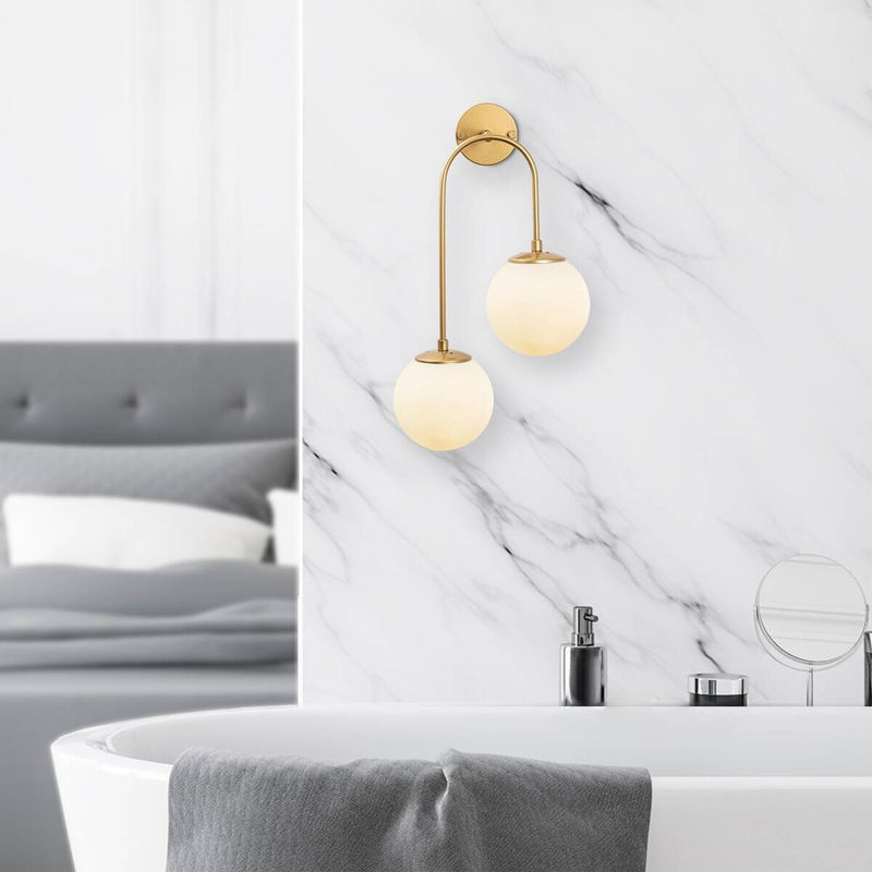 Opviq Wandleuchte in Gold aus Metall und Glas mit 2 E14 Fassungen, B/H/T: 24 x 55 x 30 cm - Bild 2