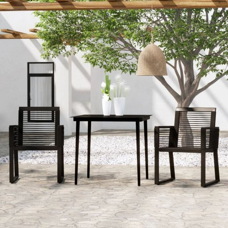 Vidaxl 3-tlg. Garten-Essgruppe in Schwarz aus Polyrattan, Stahl und Glas im modernen Design - Bild 1