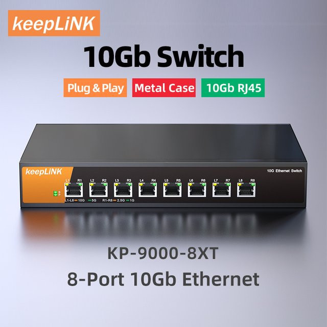 KeepLiNK KP-9000-8XT Unmanaged Switch mit 8 Ports und 10 Gbit/s Ethernet/LAN in Schwarz - Bild 1