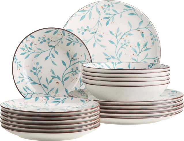Mäser Teller Set Olive aus Porzellan in Türkis mit floralem Design - Bild 1