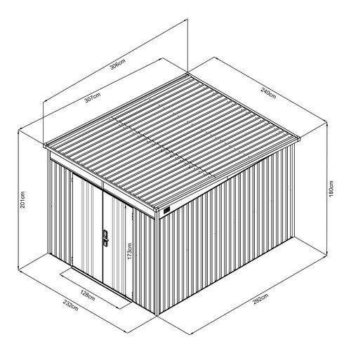 Mr. GARDENER Metallgerätehaus aus verzinktem Stahl mit Pultdach und Doppeltür in Quarzgrau, B: 306 cm, T: 240 cm, H: 201 cm - Bild 2
