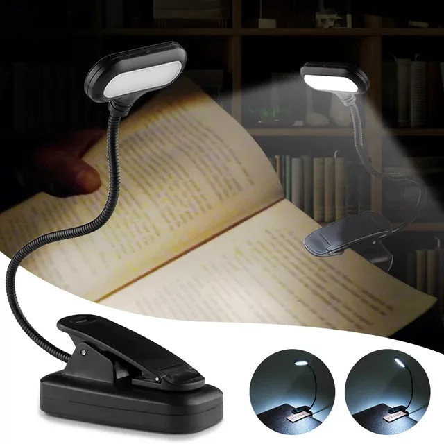 ATcomm LED Clip-On Buchlampe Schwarz, Einstellbares Nachtlicht mit Touch-Funktion, Batteriebetrieben und Flexibler Leselampe für das Schlafzimmer - Bild 1