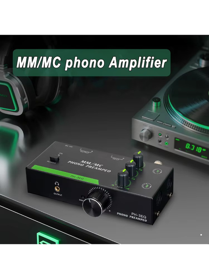 Dreamburgh Phono-Plattenspieler-Verstärker MM/MC Vorverstärker mit einstellbarem 3-Band-EQ und Pegelregelung in Schwarz - Bild 6