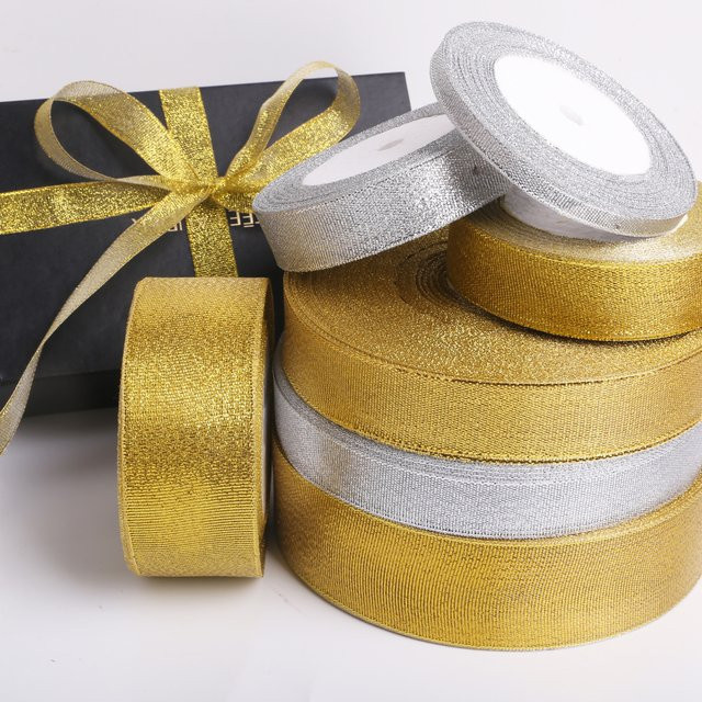 Wusmart Metallic Glitter Band in Gold und Silber für Geschenkverpackungen und DIY-Bastelarbeiten - Bild 1