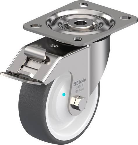 Blickle Lenkrolle LX-POTH 100KAD-FI mit Feststeller, Rad-Durchmesser: 100 mm, Tragfähigkeit: 250 kg, Edelstahl und Kunststoff, Grau/Weiß - Bild 1