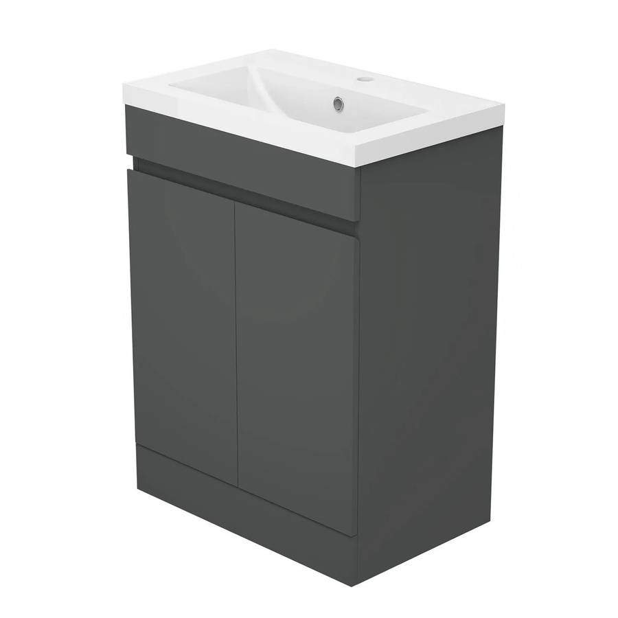 AICA Badmöbel Set LORENZA 2-teilig: Waschtisch aus Mineralguss und Unterschrank in Anthrazit Matt mit Softclose, Breite: 60 cm - Bild 2