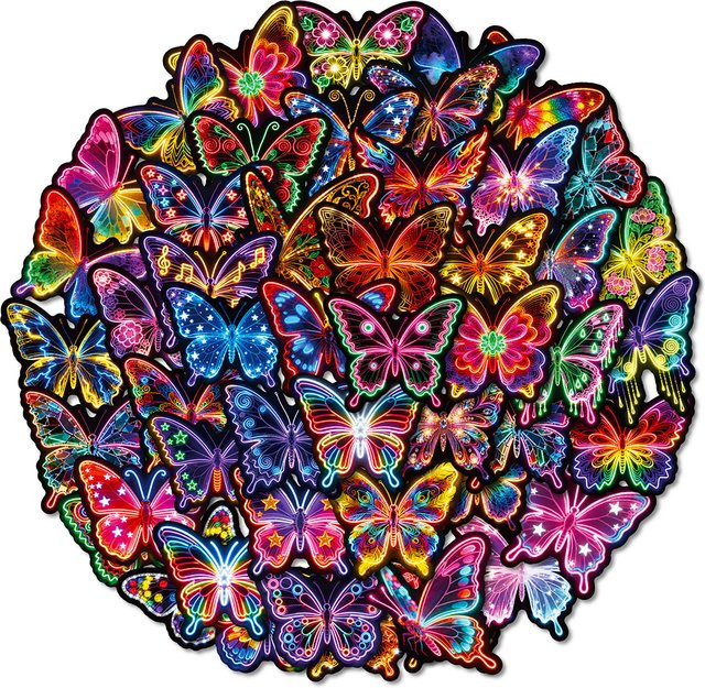 Rspctou Neon-Schmetterlings-Aufkleber Set in Multicolour für Notebook, Koffer und Telefon - Bild 1