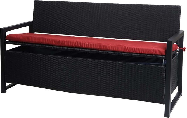 MCW Poly-Rattan 3er Sitzbank F39 Truhenbank mit Staufach und Sitzkissen in Anthrazit - Bild 1