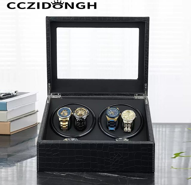 CCZIDONGH Uhrenbeweger 4+6 Fächer, Krokodilleder-Optik, Schwarz - Bild 1