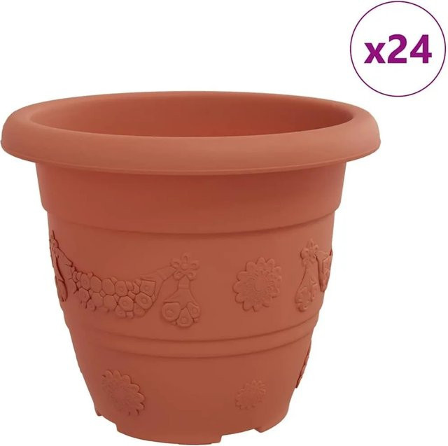 vidaXL Blumentopf rund aus Kunststoff, 24er Set, Ziegelrot, Durchmesser: 26 cm, Höhe: 21,5 cm - Bild 1