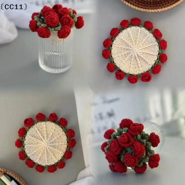 KuZHEN Tischset SigurMini Rosenstrauß Häkeluntersetzer mit Rosenblüten - Bild 1