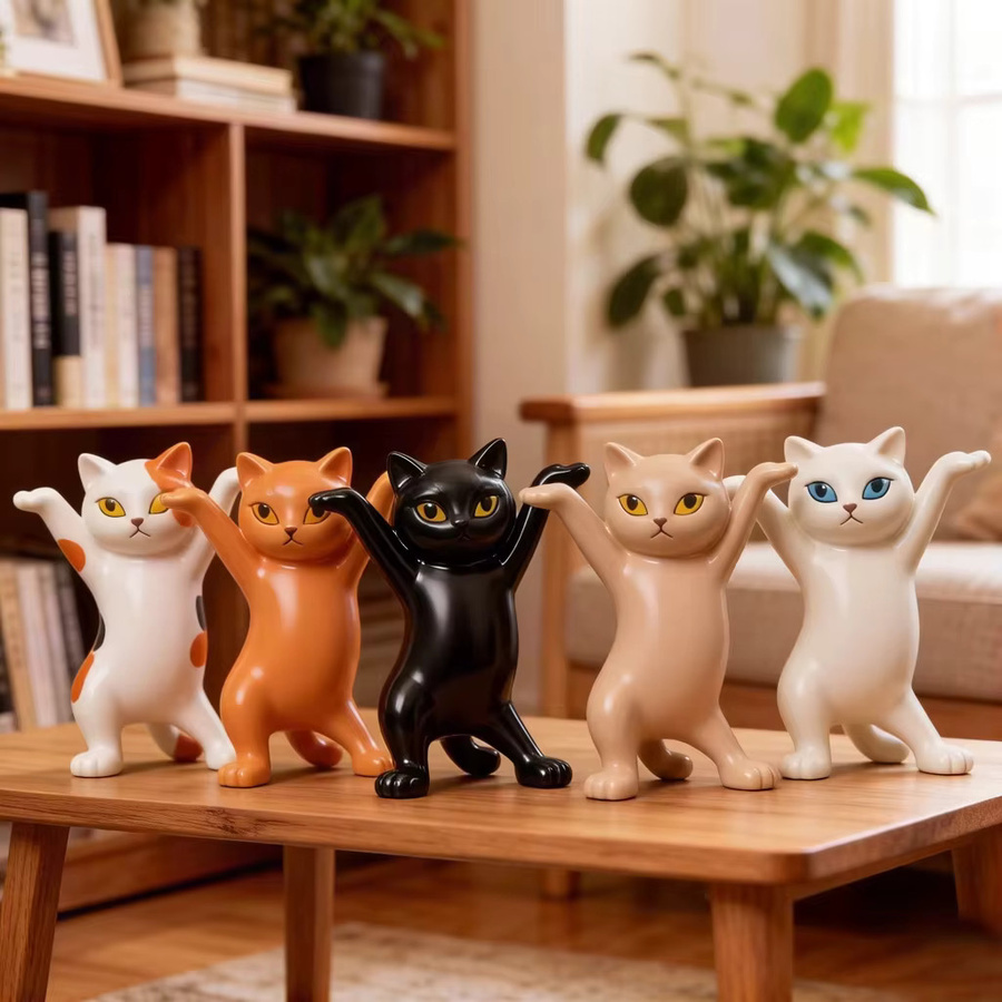 Tanzende Katze Animationsfigur als Dekoartikel und Stifthalter in Multicolor aus Resin - Bild 3