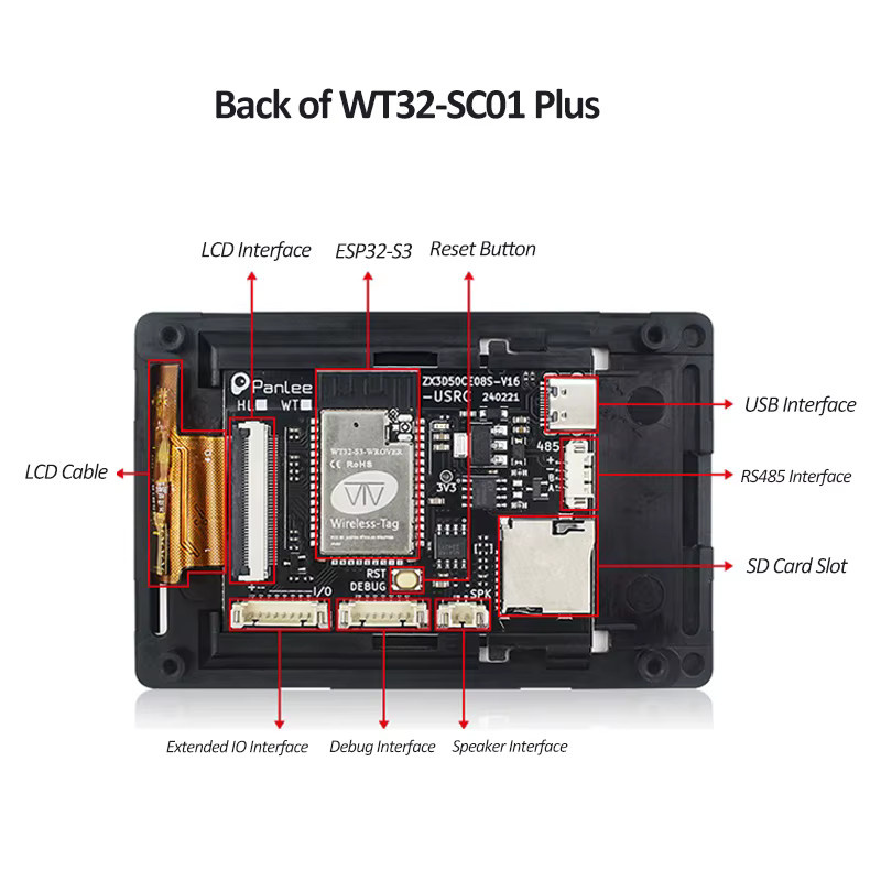 WT32-SC01 Plus ESP32 Smart LCD Entwicklungsboard mit 3,5 Zoll Touchscreen, WiFi und Bluetooth, Schwarz - Bild 2