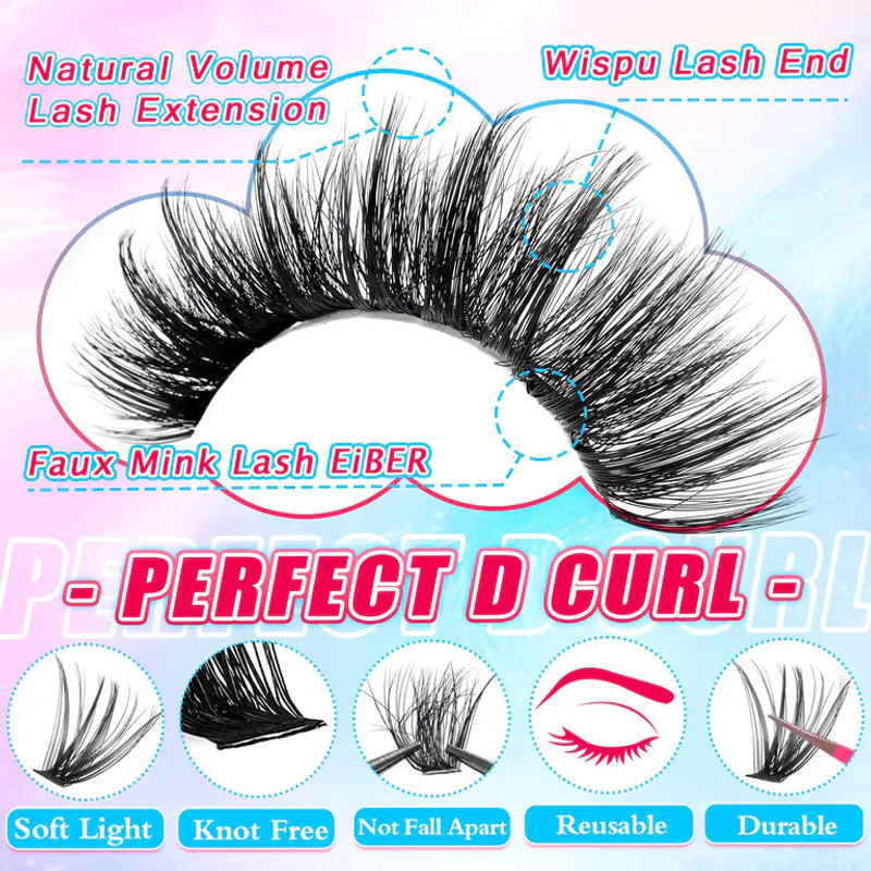 Eimny Einzelwimpern-Verlängerungsset, 770-teilig, 9-18mm, mit Kleber, Pinzette und Wimpernbürste - Bild 4