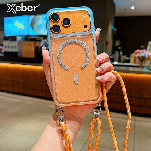 Xeber Lanyard mit Halskette und Glitzer-Farbverlauf, transparente Hülle für iPhone 17 16 15 Pro Max, kompatibel mit MagSafe, Multicolor - Bild 1