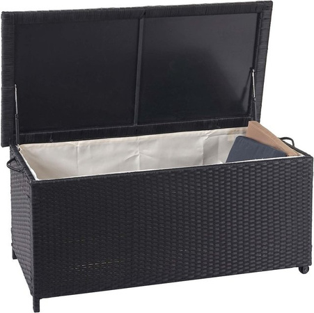 MCW Poly-Rattan Kissenbox D88 in Schwarz, Gartentruhe Auflagenbox, B/T/H: 100 x 51 x 50 cm