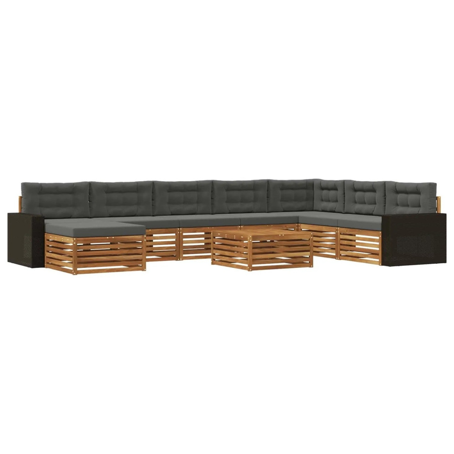 vidaXL Outdoor-Sofagarnitur aus Akazienholz mit 9 Kissen in Natur und Anthrazit - Bild 2