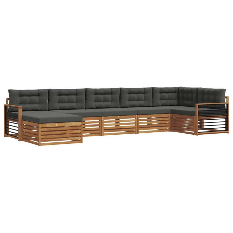 vidaXL Sofagarnitur 7-teilig aus Massivholz Akazie in Natur und Anthrazit mit Polsterung und L-Form - Bild 2