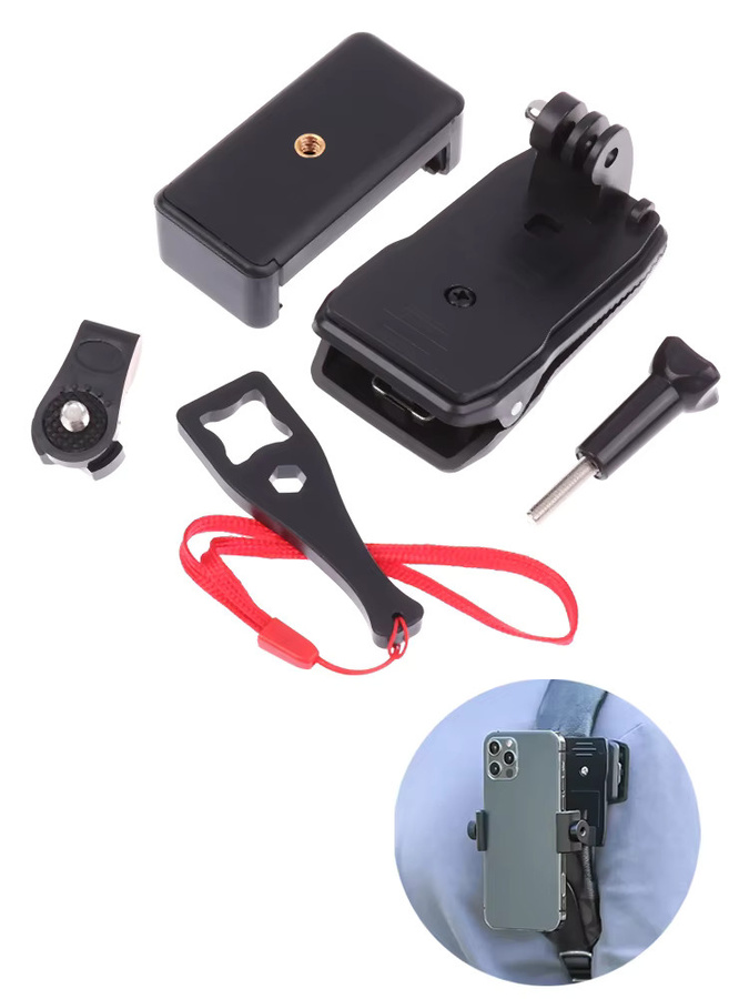 Anti-Rutsch Rucksack Strap Clip mit verstellbarer Smartphone-Halterung für Outdoor-Videos und Live-Streams in Schwarz - Bild 6
