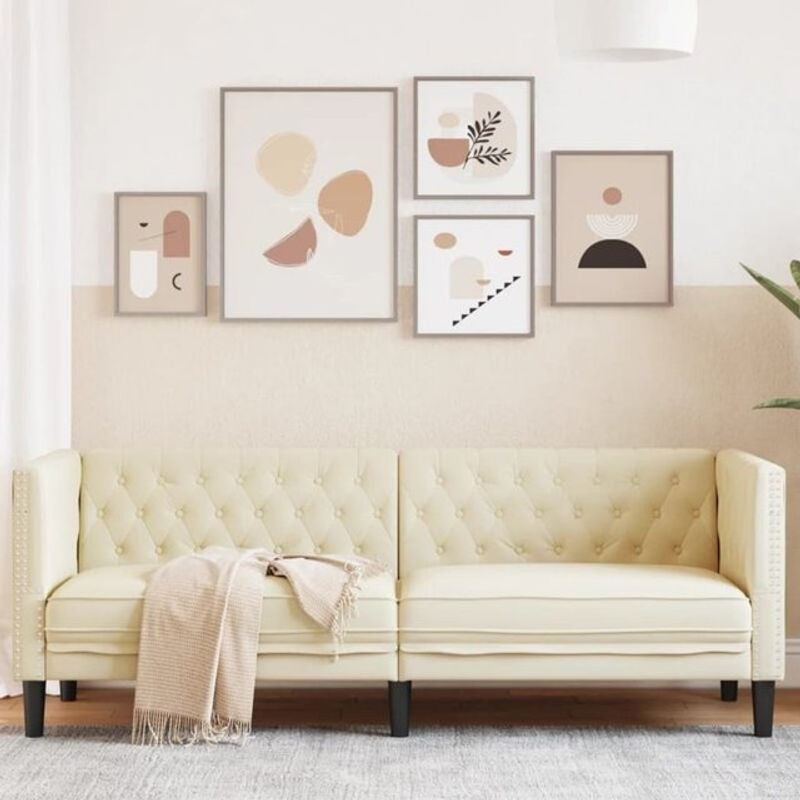 Vidaxl Chesterfield 3-Sitzer Sofa aus Kunstleder in Beige, Klassisches Design, Breite: 194 cm, Höhe: 74,5 cm, Tiefe: 70,5 cm - Bild 1