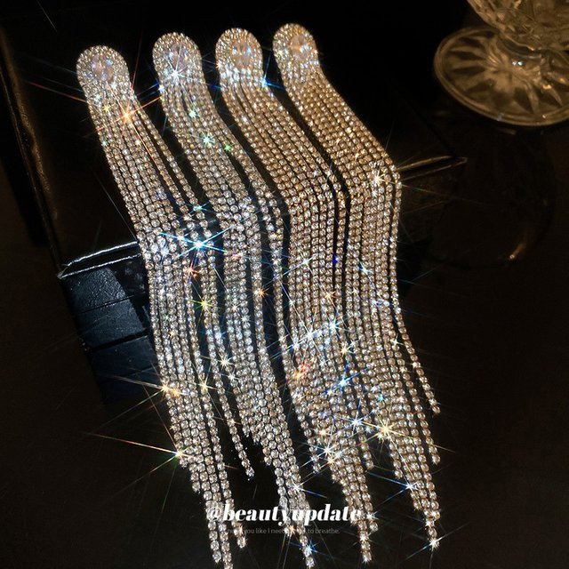 JIOFREE Clip-Ohrringe, Quaste, Kristall, Strass, Damen, Silber, Gold Farbe - Bild 1