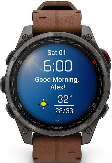 Garmin fenix 8 PRO AMOLED Multisport GPS Smartwatch mit Saphirglas, Titangehäuse und braunem Lederarmband - Bild 1