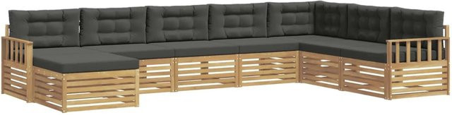 vidaXL 8-teilige Outdoor-Sofagarnitur in L-Form aus Akazienholz mit Kissen in Anthrazit und Weiß - Bild 1