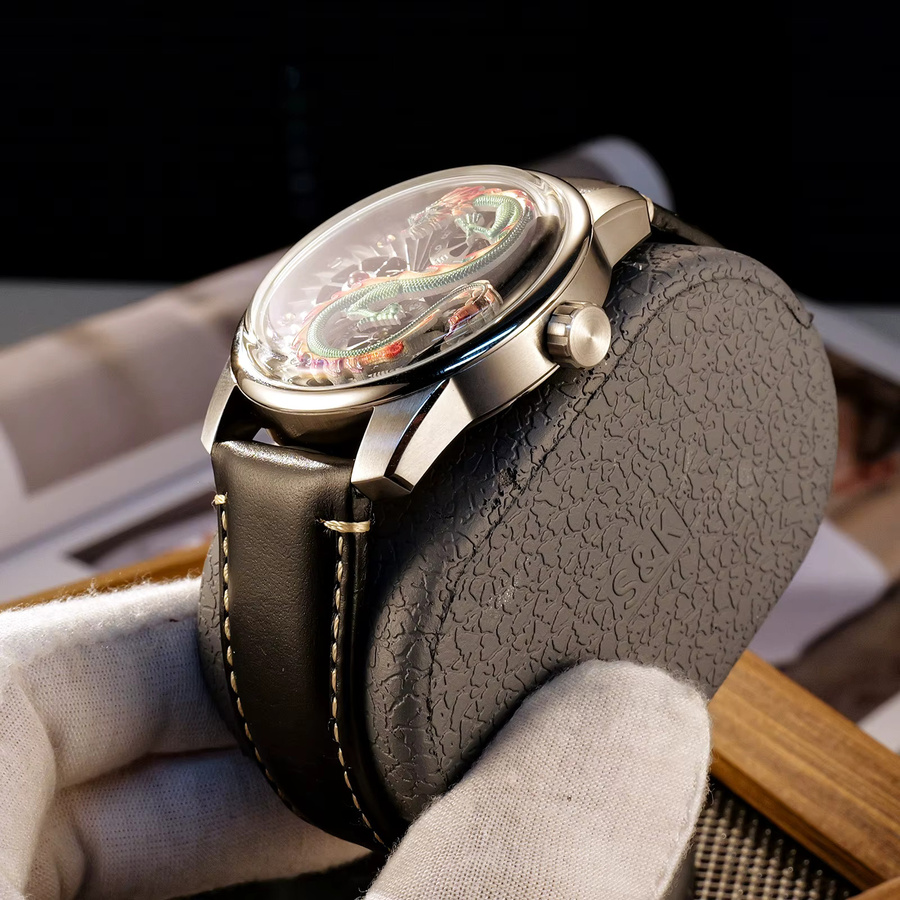 Oblvlo Armbanduhr Automatik, Leder, Grün, Herren - Bild 4