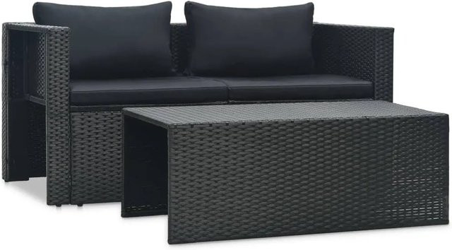 vidaXL 6-tlg Garten-Lounge-Set aus Poly Rattan mit Auflagen in Schwarz - Bild 1