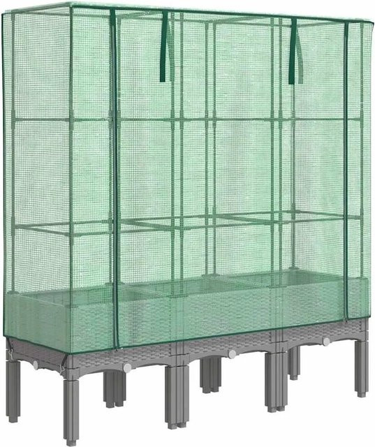 Furnicato Hochbeet mit Gewächshausaufsatz in Grau mit Rattan-Look, B/T/H: 120 x 40 x 140 cm - Bild 1