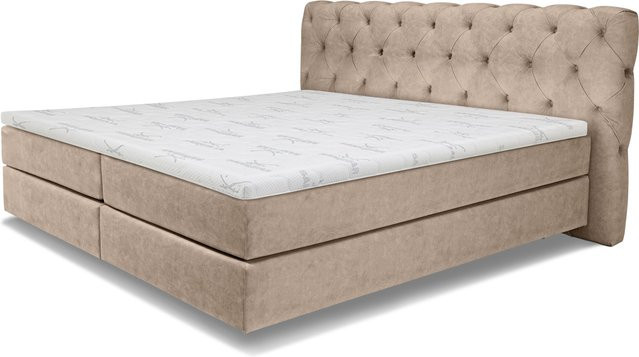 Boxspringbett SANSIBAR LIVING Langeoog in Taupe/Beige mit Stoffbezug und Taschenfederkern, B/T: 160 x 200 cm - Bild 1